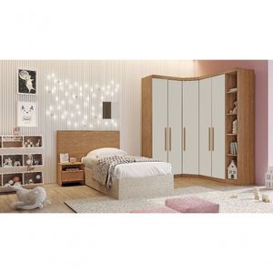 Modulado Completo De Canto Solteiro 5 Portas 6 Gavetas - Rizon-cumaru-fendi - Móveis Novo Horizonte