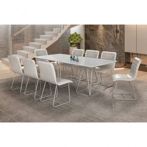 Sala De Jantar Com Vidro 8 Cadeiras 2,0x1,0m - Milão - Cm Decor