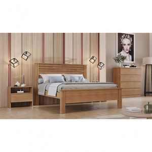 Cama Casal Com Painel Ripado - Verona-cumaru - Móveis Novo Horizonte