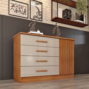 Cômoda Para Quarto Ripada 1 Portas 4 Gavetas - Barcelona-cinamomo-off White - Tcil Móveis