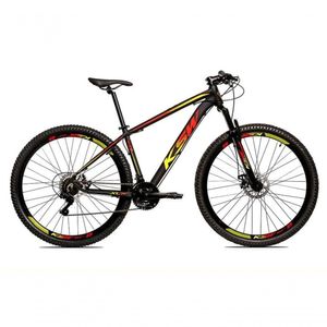 Bicicleta Aro 29 Ksw Xlt Alumínio 24v Câmbios Shimano Garfo Com Trava No Ombro - Preto/vermelho/amarelo Tam.17