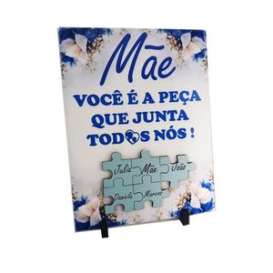 Porta Retrato Dia Das Mães Flores Azuis Em Azulejo 20x15 Cm