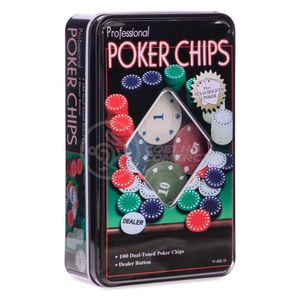 Professional Poker Chips - Jogo De Poker Em Lata 100 Fichas Numeradas De 2 Tons + Ficha Dealer