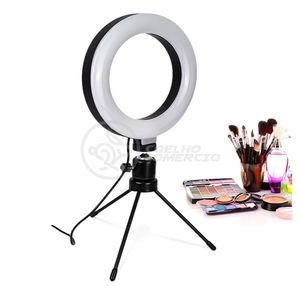 Ring Light 6\" Com Tripé De 16cm + Microfone Sf-666 + Disparador De Fotos + Lapela + Mini Ring Light