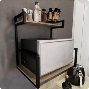 Suporte Microondas Forno Porta Temperos Parede Preto Otimização Espaço Cozinha Design Sofisticado Alta Durabilidade