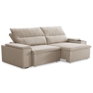 Sofá Retrátil Reclinável Para Sala 3 Lugares 245cm Ricci F04 Linho Bege - Lyam Decor