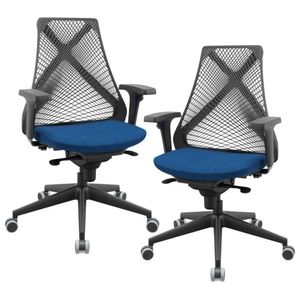 Kit 02 Cadeiras De Escritório Giratória Presidente Unix P03 Tela Cinza Crepe Azul - Lyam Decor