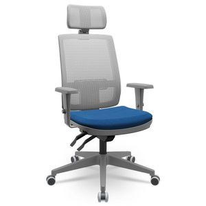 Cadeira De Escritório Giratória Presidente Back Fritz P03 Tela Cinza Crepe Azul - Lyam Decor