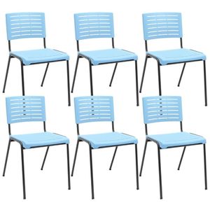 Kit 06 Cadeiras Empilhável Fixa Escritório Multiuso Base Preta Kimi P03 Azul Celeste - Lyam Decor