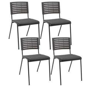 Kit 04 Cadeiras Empilhável Fixa Escritório Multiuso Base Preta Kimi P03 Preto - Lyam Decor