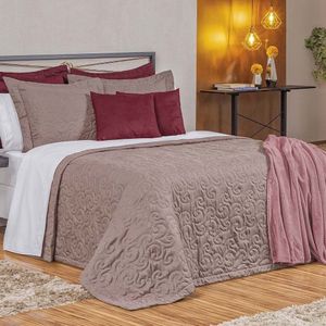 Kit Cobre Leito Colcha Mabelle Queen 3 Peças 400 Fios Bordado Rose 100% Poliéster