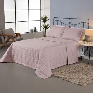 Kit Cobre Leito Colcha Dual King 3 Peças Matelado Dupla Face Liso Rose 100% Poliéster