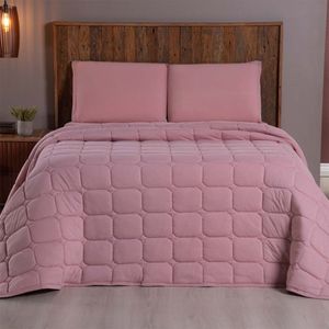 Kit Cobre Leito Colcha Minimal Casal 3 Peças Malha 100% Algodão Rose