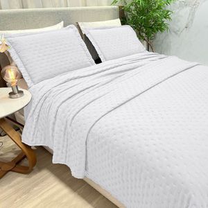 Kit Cobre Leito Colcha Charm Casal 3 Peças Percal 300 Fios Matelado Clean Branco 100% Poliéster