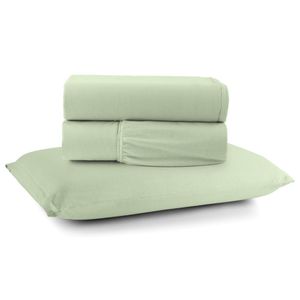 Jogo De Lençol Minimal Solteiro 3 Peças Malha 100% Algodão Liso Verde