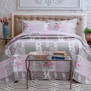 Kit Cobre Leito Colcha Daily Queen 3 Peças Dupla Face Estampado Floral Patchwork 13 100% Poliéster