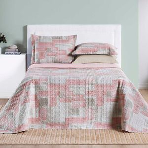 Kit Cobre Leito Colcha Maggy King 3 Peças Dupla Face Percale 200 Fios Quadri Rosa 80% Algodão - 20% Poliéster