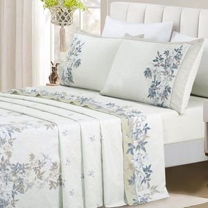 Jogo De Lençol Summer Queen 4 Peças Micropercal 300 Fios Estampado Floral Outono Bege 100% Poliéster
