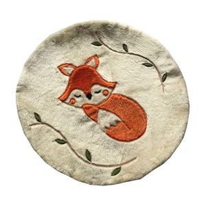 Tapete Pelúcia Infantil Raposa Galhos 90x90cm Decorativo Quarto Fofo Macio Emborrachado