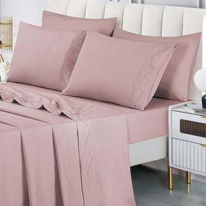 Jogo De Cama Lençol Luminia King 4 Peças Micropercal 300 Fios Bordado Floral Rosê 100% Poliéster