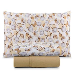 Jogo De Lençol Luar Solteiro 3 Peças Malha 100% Algodão Estampado Mostarda Cotton