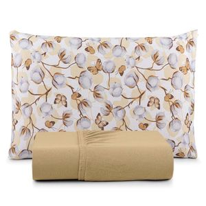Jogo De Lençol Luar Solteiro 2 Peças Malha 100% Algodão Estampado Mostarda Cotton