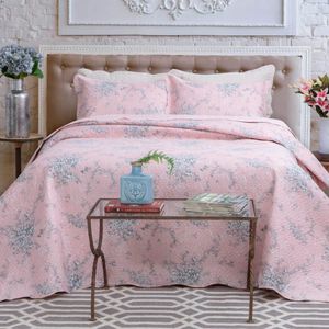 Kit Cobre Leito Colcha Daily King 3 Peças Dupla Face Estampado Floral Floral 3 Rosa 100% Poliéster