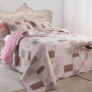 Kit Cobre Leito Colcha Daily King 3 Peças Dupla Face Estampado Floral Patchwork 12 100% Poliéster