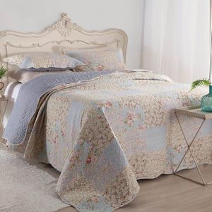 Kit Cobre Leito Colcha Daily Casal 3 Peças Dupla Face Estampado Floral Patchwork 14 100% Poliéster