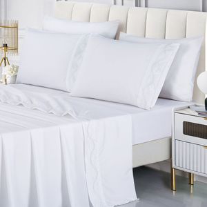 Jogo De Cama Lençol Luminia King 4 Peças Micropercal 300 Fios Bordado Floral Branco 100% Poliéster