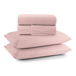 Jogo De Lençol Minimal King 4 Peças Malha 100% Algodão Liso Rose
