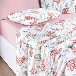 Jogo De Cama Lençol Maggy Casal 4 Peças Percale 200 Fios Estampado Hortencia Floral Rosa 80% Algodão - 20% Poliéster