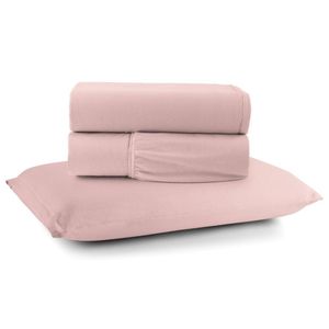 Jogo De Lençol Minimal Solteiro 3 Peças Malha 100% Algodão Liso Rose