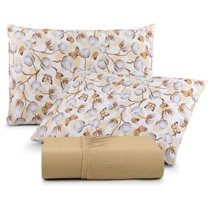 Jogo De Lençol Luar Queen 3 Peças Malha 100% Algodão Estampado Mostarda Cotton