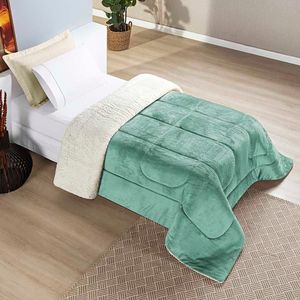 Coberdrom Diamond Solteiro Sherpa Com Manta Flannel 01 Peça Verde Alecrim 100% Poliéster