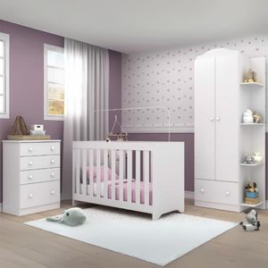 Quarto Infantil Completo Com Berço 3 Em 1 Para Colchão 130x60cm Multimóveis Mp4353 Branco/colorido