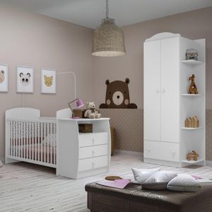 Berço Cômoda Com Colchão Incluso E Guarda-roupa 2 Portas 1 Gaveta Multimóveis Mp4373 Branco/colorido
