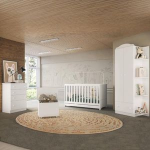 Quarto Infantil Completo Com Berço 3 Em 1 Com Colchão Incluso E Baú Multimóveis Mp4357 Branco/colorido