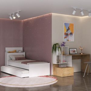 Bicama Para Colchão 78x188cm Com Baú Embutido E Escrivaninha Multimóveis Mp4368 Branco/madeirado