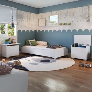 Cama De Solteiro Para Colchão 88x188cm Com 2 Baús Organizadores Multimóveis Mp4379 Branco