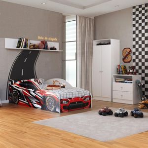 Quarto Infantil Completo Com Cama Carro Para Colchão 88x188cm Multimóveis Mp4340 Branco/vermelho
