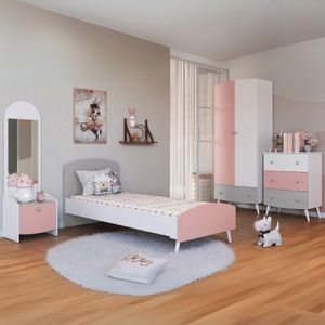 Quarto Infantil Completo Para Colchão 78x188cm Doçura Multimóveis Mp4376 Branco/cinza/rosa