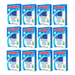 Kit 12 Caixas Hastes Flexíveis Cotonete 75 Unidades