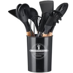 Kit Utensílios Cozinha 12 Peças Silicone Antiaderente (preto)