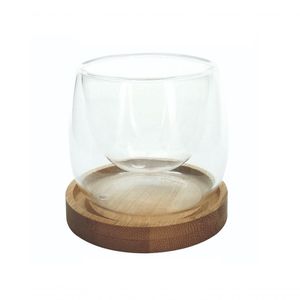 Dupla De Copos Vidro Boro Com Suporte Bambu 80 Ml Mimo Style