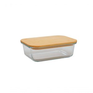 Pote Retangular Vidro Boro Com Tampa Bambu 1,040l Mimo Style