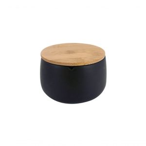 Porta Algodão Black Tampa Bambu 8 Cm Mimo Style Bh22259