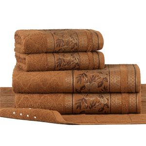 Jogo Toalhas De Banho Fio Penteado 5 Peças Jacquard - Nice - Ferrugem