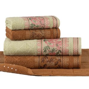 Jogo Toalhas De Banho Fio Penteado 5 Peças Jacquard - Nice - Ferrugem + Malva