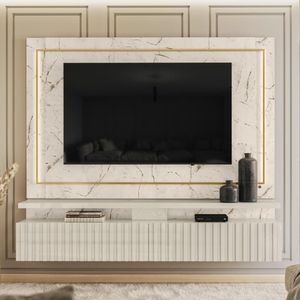 Painel Bancada Suspensa Com Led Tvs Até 75 Polegadas Gaia - Calacata-off White